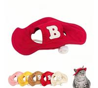 Pet Sun Hat for Cat Dog, Adjustable Cotton Bucket Hat with Ear Holes, UV Protection Pet Outdoor Visor Cap with Chin Strap, Cute Letter B Embroidery Pet Photo Prop for Dogs Kitten Puppy (Red, M)