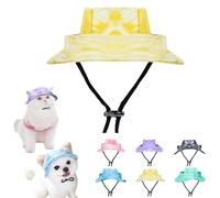 Pet Sun Hat, Tie Dye Summer Outdoor Dog Cat, Sun Protection Hat, Dog Hat Canvas Dog Sun Hat Dog Baseball Cap, Dog Travel Sport Hat, Adjustable Pet Sunbonnet with Ear Holes (Yellow, L)
