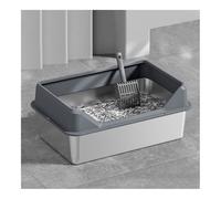Pet Supplies, Stainless Steel Cat Litter Box for Kittens & Rabbits, Easy Clean Metal Pan(Dark grey)
