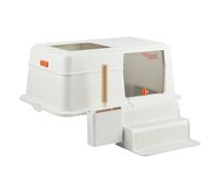 Pet Supplies, Stainless Steel Cat Litter Box with Lid, Front Entry & Top Exit, Easy Clean with Scoop & Ladder(White)