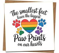 Pet Sympathy Card - The Smallest Feet Leave the Biggest Paw Prints on Our Hearts - Rainbow Heart Design - 145mm x 145mm Square Greeting Card with Kraft Envelope - Dog Cat Loss Condolence