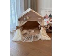 Pet Teepee Dog House with Removable Washable Cushion, Triangular Cave Bed for Small Dogs Cats,Plush Foldable Indoor Kennel, Warm Cosy Tent for Puppy Kitten Rabbit (khaki,50 * 40 * 55cm)