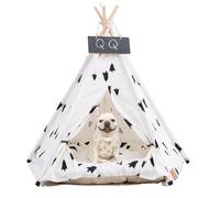 Pet Teepee Dogs Tent 50x50x60cm Dog & Cat Bed with Non-slip Cushion Tree Pattern Removable and Washable Cats Tents Bed Play House