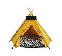 Pet Teepee Tent Cats And Dogs Portable Removable Washable Dog House Suitable for Pet Resting Relaxing Outdoors(Yellow,S-4-corner tent)