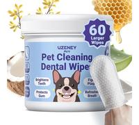Pet Teeth Cleaning Wipes, Dental Care Finger Wipes for Dogs & Cats, Plant Extract Ingredients Help Refresh Breath & Control Plaque & Protect Gum, Larger Size, Unscented, 60pcs