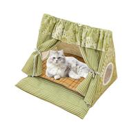 Pet Tent, Indoor Bed with Removable Cooler Mat, Comfortable Hut for Home, Apartment, Pet Supplies Puppies, Kittens, Cozy Resting Space, 20.08x18.9x18.5 inches, Pink and Green