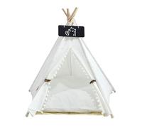 Pet Tent/Tipi for Cats & Dogs - Washable Canvas, Foldable Pet Teepee with Anti-Slip Base & Detachable Cushion | Indoor/Outdoor Safe Shelter for Pets Up to 66lbs-White