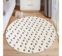 Pet Theme Round Rugs 180cm Non Slip Round Area Rug Short Pile Paw Prints And Bones Circle Carpet Washable Soft Floor Mat Rugs for Living Room, Bedroom, Lounge, Black And White