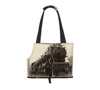 Pet Tote Bag, Travel Portable Dog Handbag With Safety Metal Buckle for Subway Hiking, Antique Train Design