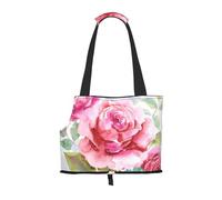 Pet Tote Bag, Travel Portable Dog Handbag With Safety Metal Buckle for Subway Hiking, Beautiful Flowers Rose Pink Flower Floral