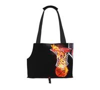 Pet Tote Bag, Travel Portable Dog Handbag With Safety Metal Buckle for Subway Hiking, Flaming Basketball With Black Background Printed