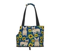 Pet Tote Bag, Travel Portable Dog Handbag With Safety Metal Buckle for Subway Hiking, French Bulldog Sunflowers