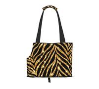 Pet Tote Bag, Travel Portable Dog Handbag With Safety Metal Buckle for Subway Hiking, Gold Zebra Animal Print