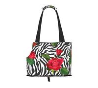 Pet Tote Bag, Travel Portable Dog Handbag With Safety Metal Buckle for Subway Hiking, Red Flower Animal Zebra