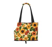 Pet Tote Bag, Travel Portable Dog Handbag With Safety Metal Buckle for Subway Hiking, Red Sunflower