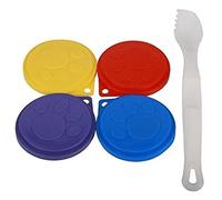 Pet Touch 4 x PET FOOD CAN COVERS CAT DOG REUSABLE PLASTIC LID COVER WITH FREE SPOON/FORK
