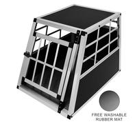 Pet Car Transport Crate Cage Aluminium Travel Box Trapezoidal Dog Cat Puppy Carrier Estate Vehicle 1 Door 50 x 54 x 69cm | FREE Plastic Washable Mat