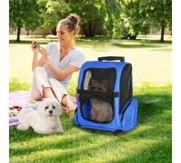 PawHut Pet Blue Travel Backpack Bag Cat Puppy Dog Carrier w/ Trolley and Telescopic | TJ Hughes