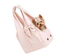 Pet Travel Bag with Built-in Tether for a Collar, B | Shoulder and Hand Carry Options, Outside View Through the Open Top, Foldable Polyester Body for Short Trip