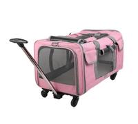 Pet travel Box Cat Bag Universal Wheel Silent Pet Bag Outdoor Convenient Breathable Portable Trolley Cat Bag Outing Backpack Pet Cage(Pink)