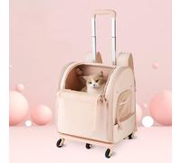 Pet Travel Carrier Backpacks Cat Box, Portable Foldable Pet Trolley Case with Wheels, Pet Trolley Bag,Oxford Cloth Crate (Pink One Size)