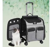 Pet Travel Carrier with Wheels,Pet Trolley Backpack, Collapsible & Detachable, Multi-Function Pet Backpack (Gray One Size)