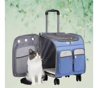 Pet Travel Carrier with Wheels,Pet Trolley Backpack, Collapsible & Detachable, Multi-Function Pet Backpack (Blue One Size)