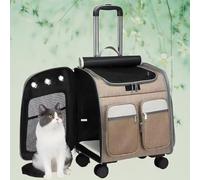 Pet Travel Carrier with Wheels,Pet Trolley Backpack, Collapsible & Detachable, Multi-Function Pet Backpack (Khaki One Size)