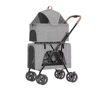 Pet Travel Stroller 4 in 1 Dog Stroller Double Pet, Foldable Cat with Detachable Carrier, Storage Pocket for 2 Dogs Cats for Cats Puppies Pets(Grey)
