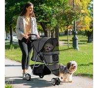PawHut Pet Stroller Pushchair Carrier for Cat Puppy with 3 Wheels Grey - 75L x 45W x 97H (cm) - 1 - Charcoal grey
