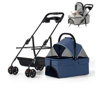 Pet Travel Stroller Dog,Dog Cat Pushchair Jogger Buggy,Buggy with Storage Basket Cup Holder Adjustable Canopy,Cats Dogs Pushchair,Foldable Puppy,for Small and Medium(Blue)