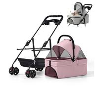 Pet Travel Stroller Dog,Dog Cat Pushchair Jogger Buggy,Buggy with Storage Basket Cup Holder Adjustable Canopy,Cats Dogs Pushchair,Foldable Puppy,for Small and Medium(Pink)