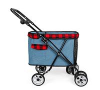 Pet Travel Stroller Dog Stroller 4 Wheels Pet Trolley Carrier Mesh Windows for Medium Large Dogs,C (Color : Onecolor)