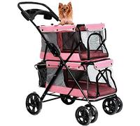 Pet Travel Stroller Double Dog Stroller Double Stroller Cat Pushchair Jogger Buggy with 4 Wheels Can Folded Max Loading 20kg