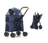 Pet Travel Stroller Double Pet Stroller for Small Medium Dogs Cats, One-Hand Folding Portable Travel Carrier,Gray (Color : Black)
