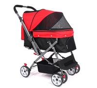 Pet Travel Stroller Foldable Dogs Cats Pet Strollers for Small Medium Travel with Wheels, 600D Oxford Cloth Folding Stroller for Cats Puppies Pets(Rosso)