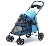 Pet Travel Stroller Foldable Four-Wheeled Dog Cat Pushchair/Jogger Buggy/Trolley W Locking Zippers Portable Dog Carrier Transporter (Lake Blue)