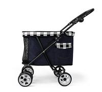 Pet Travel Stroller - Folding 4-Wheel Cat & Dog Cart Portable Pet Carrier for Small Dogs & Cats Under 12.5 kg Black Color Comfortable Suspension System