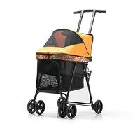 Pet Travel Stroller Folding Pet Stroller Dog Cat Travel Adjustable Canopy Storage Brake Mesh Window for Small Medium Dog 4 Wheel,C (Color : C)