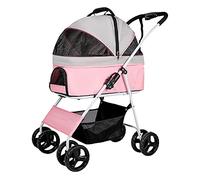 Pet Travel Stroller Folding Pet Stroller Dog Cat Travel Carrier Transport Trolley Adjustable Top,Gray (Color : Roze)