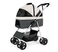 Pet Travel Stroller Folding Pet Stroller Dog Cat Travel Carrier Transport Trolley Adjustable Top,Gray (Color : Gris)