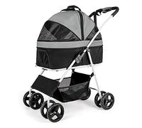 Pet Travel Stroller Folding Pet Stroller Dog Cat Travel Carrier Transport Trolley Adjustable Top,Gray (Color : Black)