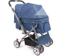 Pet Travel Stroller - Four-Wheeled Folding Medium-Sized Large Cat Dog Pushchair with Large Storage Basket - Trolley/Pram Jogging Buggy