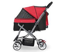 Pet Travel Stroller - Four-Wheeled Folding Medium-Sized Large Cat Dog Pushchair with Large Storage Basket - Trolley/Pram Jogging Buggy