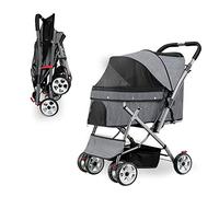 Pet Travel Stroller - Four-Wheeled Folding Pushchair for Cats and Dogs with Large Storage Basket - Premium Trolley Pram Jogging Buggy - Medium to Large Sized Pets