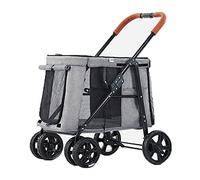 Pet Travel Stroller Large Dog 4 Wheeled Foldable Dog Trolley,360° Panoramic Sunroof Pet Stroller,Blue (Color : Gris)