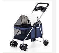 Pet Travel Stroller Pet Folding Stroller Large Dog Pushchair 4 Wheels Shockproof Durable Washable,Red (Color : Blu)