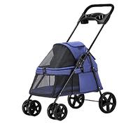 Pet Travel Stroller Pet Four-Wheeled Stroller Dog Trolley Cat Carts Foldable for Medium Small Dogs Outgoing, Load Within 15kg,Pink (Color : Blu)