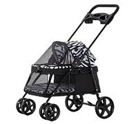 Pet Travel Stroller Pet Four-wheeled Stroller Dog Trolley Cat Carts Foldable for Medium Small Dogs Outgoing, Load Within 15kg,Pink (Color : Wit)