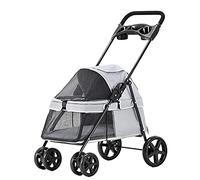 Pet Travel Stroller Pet Four-wheeled Stroller Dog Trolley Cat Carts Foldable for Medium Small Dogs Outgoing, Load Within 15kg,Pink (Color : Gris)